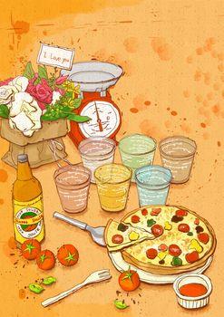 Ilustracja z włoskim obiadem