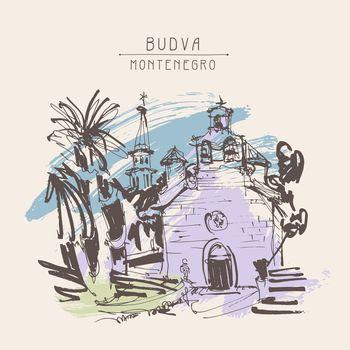 Ilustracja starego kościoła w Budvie. Czarnogóra
