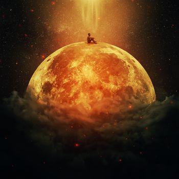 Ilustracja z człowiekiem na planecie