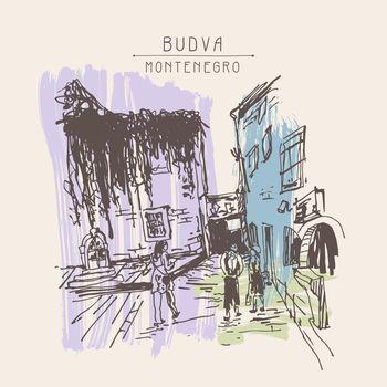 Miasto w Czarnogórze. Kolorowy szkic