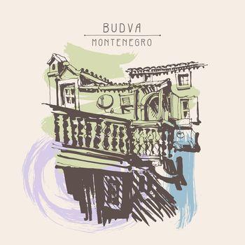 Rysunek budynku, Budva. Czarnogóra