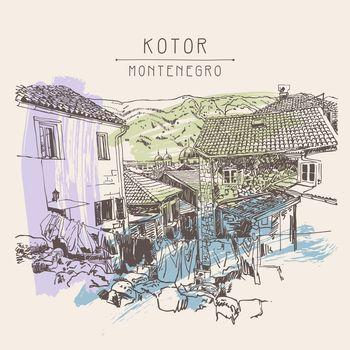 Szkic starego miasta w Czarnogórze