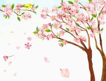 Żółty ptak na kwitnącym drzewie