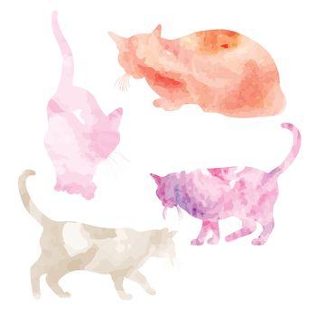 Cztery grafiki kotów na białym tle