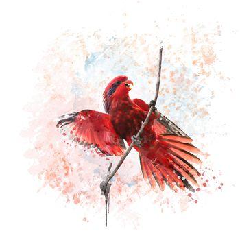 Obraz przedstawiający czerwoną papugę