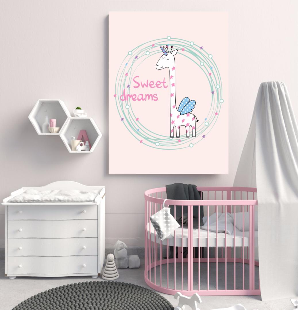 Pokój dziecięcy - Obraz na płótnie 'Żyrafa z napisem sweet dreams'