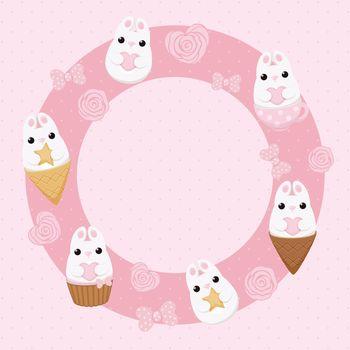 Białe zajączki na różowym kole