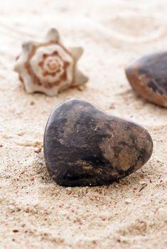 Kamień i muszla wśród piasku
