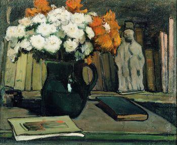 Martwa natura z kwiatami i rzeźbą, Władysław Ślewiński