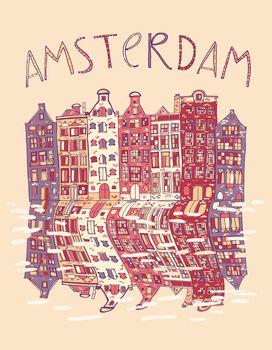 Ilustracja kamienic w Amsterdamie. Holandia