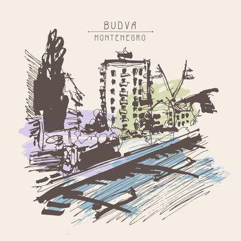 Miasto w Czarnogórze na rysunku