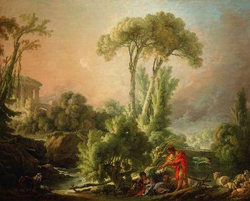 River landscape with an ancient temple, Boucher