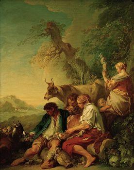 Shepherds with cattle in landscape, Boucher