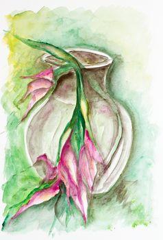 Różowe kwiaty w szklanym naczyniu