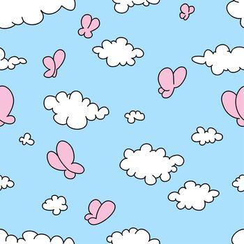 Różowe motyle pomiędzy białymi chmurami