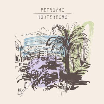 Szkic ulicy w mieście Petrovac. Czarnogóra