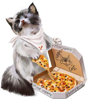 Kot jedzący pizze