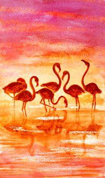 Obraz przedstawiający flamingi