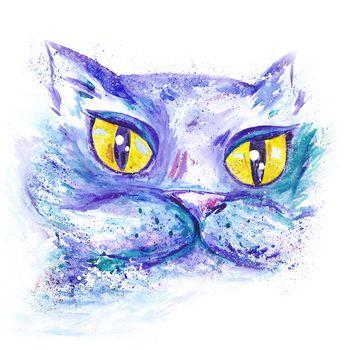 Rysunek kota z dużymi żółtymi oczami