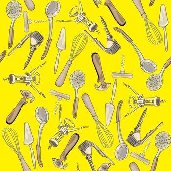 Akcesoria kuchenne na żółtym tle