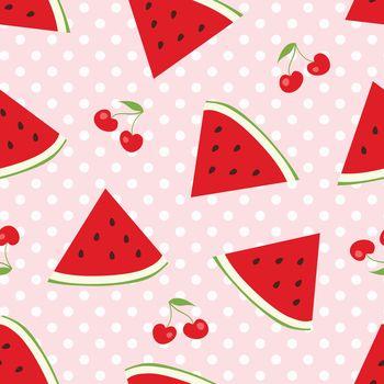 Arbuzy i wiśnie na różowym tle
