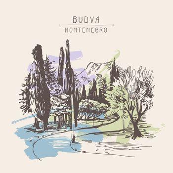 Czarnogórski krajobraz na rysunku