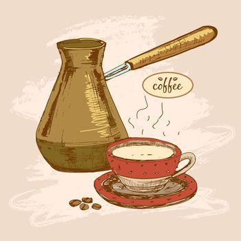 Kawa na rysunku w stylu vintage