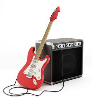 Czerwona gitara na białym tle