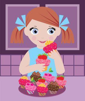 Dziewczynka jedząca kolorowe ciastka