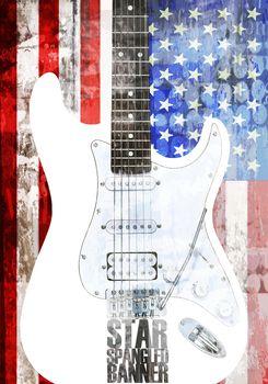 Gitara na tle amerykańskiej flagi