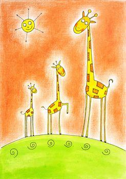Ilustracja przedstawiająca trzy żyrafy