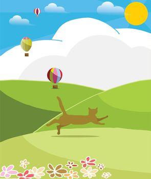 Kot na tle kolorów balonów