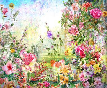 Ilustracja z różnokolorowymi kwiatami