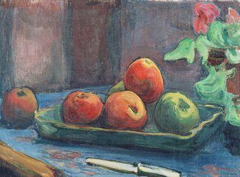 Jabłka, nóż, begonie, Władysław Ślewiński