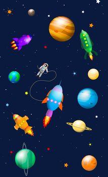 Kolorowe rakiety kosmiczne oraz planety
