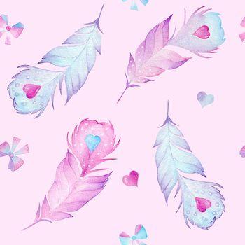 Ozdobne piórka na różowym tle