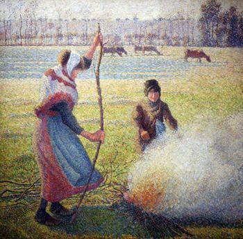 Peasant girl lighting a fire, Camille Pissarro