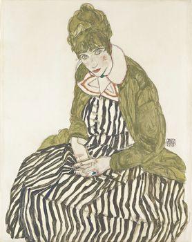 Portret Edith Schiele w pasiastej sukience, Schiele