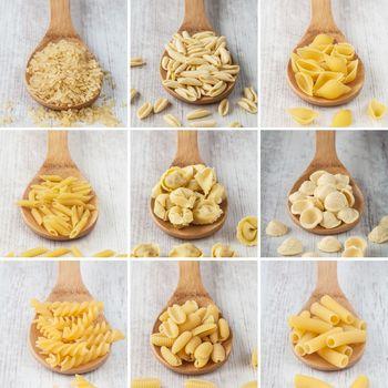 Rodzaje makaronu na drewnianych łyżkach