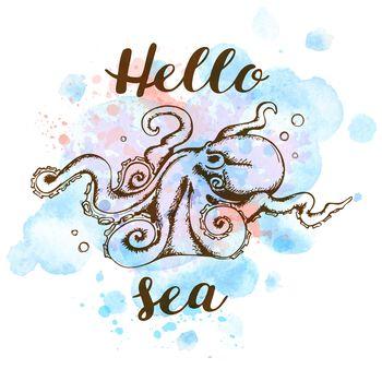 Obraz przedstawiający ośmiornicę z tekstem: Hello sea