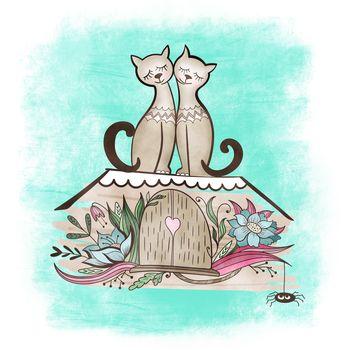 Rysunek przedstawiający dwa koty
