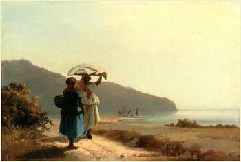 Dwie kobiety idące brzegiem morza, Camille Pissarro