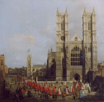 Westminster Abbey with a Procession of Knights of the Bath, Canaletto