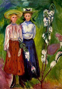 Two girls under the apple tree in bloom, Munch