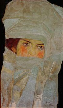 Portrait of a girl with silver-colored foulards, Schiele