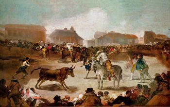Walka byków w miasteczku, Goya