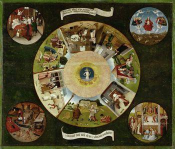 Siedem grzechów głównych i cztery rzeczy ostateczne, stół mądrości, Hieronim Bosch