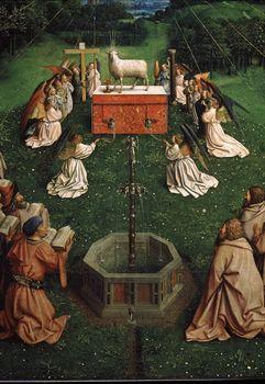 Ołtarz Gandawski, Adoracja Mistycznego Baranka, detal, Jan van Eyck