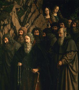 Ołtarz Gandawski, Adoracja Mistycznego Baranka, Pustelnicy, detal, Jan van Eyck