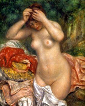 Kąpiąca się kobieta układająca włosy, Auguste Renoir
